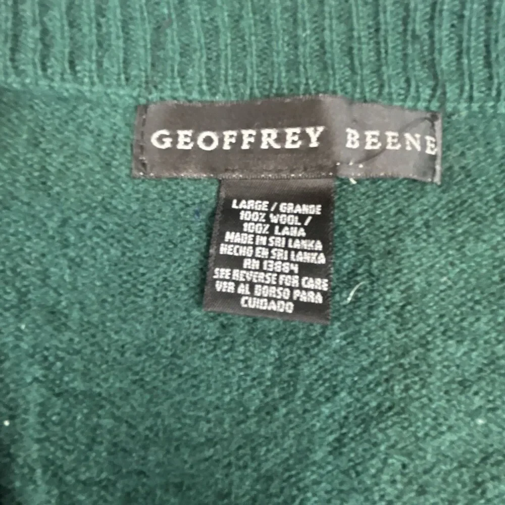 Lot of 2 100% Pure Wool Sweaters Mens Sz L Geoffrey Beene Beige/Green VTG 90’ - Picture 6 of 10
